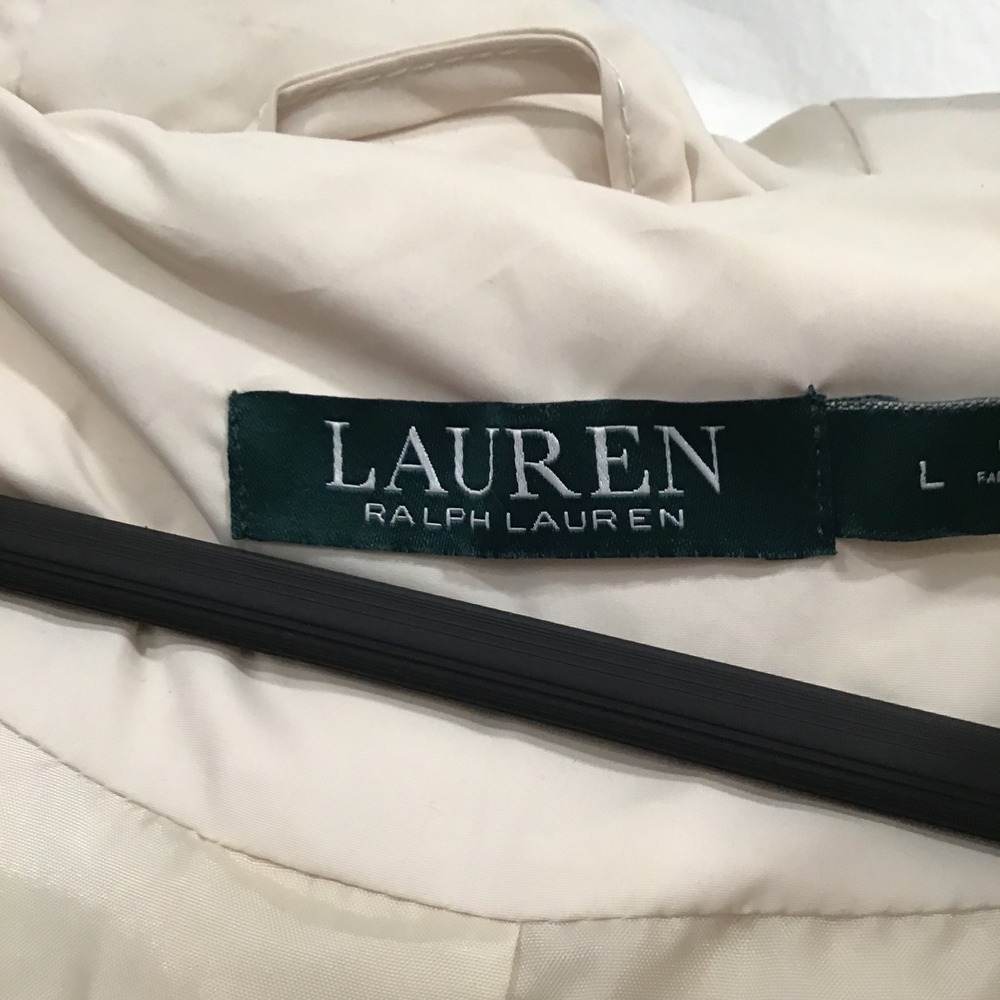 Lauren Ralph Lauren Quilted Puffer Coat Women Large Cream Good Hooded Parka New - Picture 14 of 16
